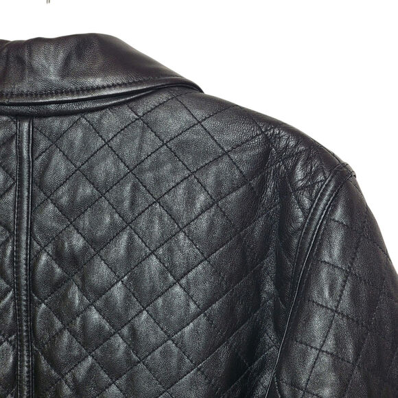 SIENA Black Genuine Leather Jacket Button Down Front Quilted Classic Chic 10 - Picture 11 of 16